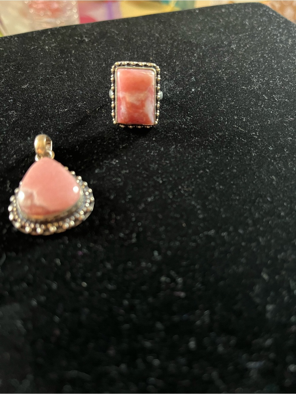 Source Unknown Pink Stone Ring and Pendant Set in Silver-Tone